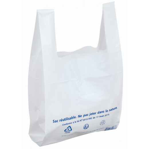 Sac plastique à bretelles blanc Colis de 100 - 260 x 450 + 120 mm - 50µ