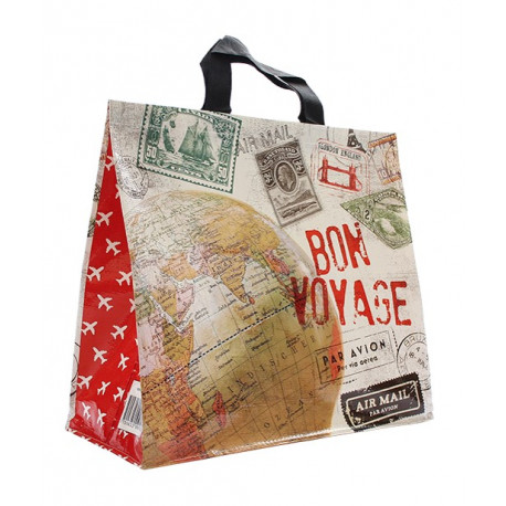 SAC CABAS PP TISSE 120GRS/M2 BON VOYAGE 44+20x40cm