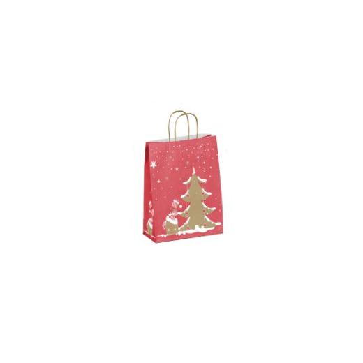 Sac de noel kraft rouge poignées torsadées 35 x 14 x 41 cm