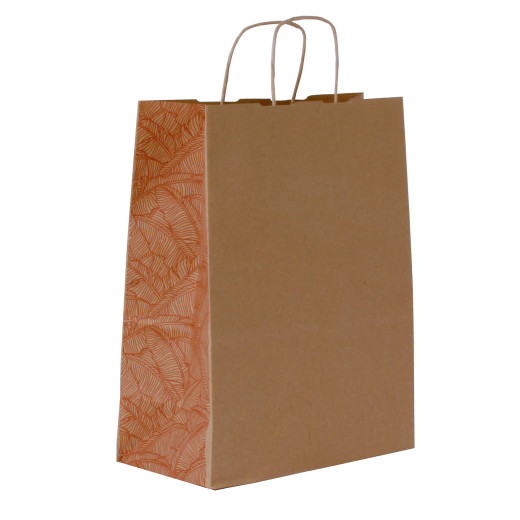 Sac kraft poignées torsadées Jungle terracotta - 24+11x31cm