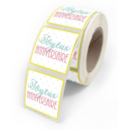 Etiquettes Anniversaire fantaisie 4x3,5cm -rouleau de 500