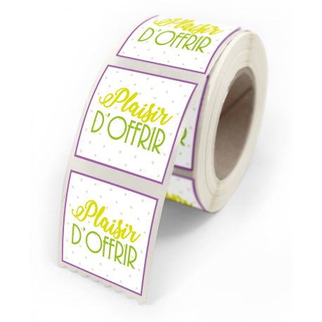 Etiquettes plaisir d offrir fantaisie 4x3,5cm -rouleau de 500